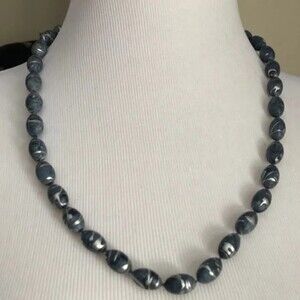 Beaded Necklace Blue & Silver Handmade